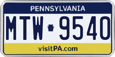 PA license plate MTW9540