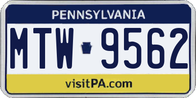 PA license plate MTW9562