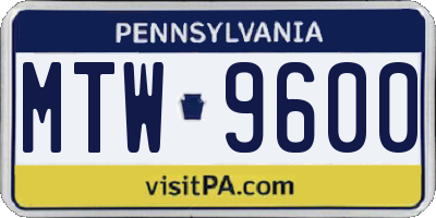 PA license plate MTW9600