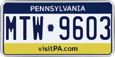 PA license plate MTW9603