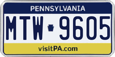 PA license plate MTW9605