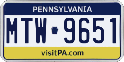 PA license plate MTW9651