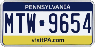 PA license plate MTW9654