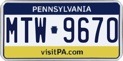PA license plate MTW9670