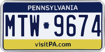 PA license plate MTW9674