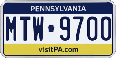 PA license plate MTW9700