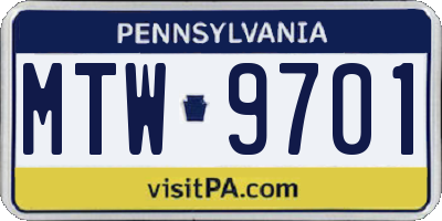 PA license plate MTW9701