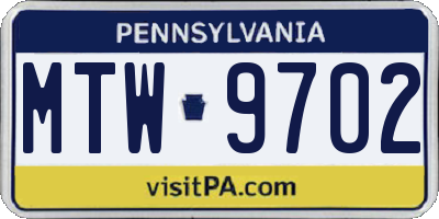 PA license plate MTW9702