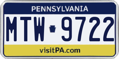 PA license plate MTW9722