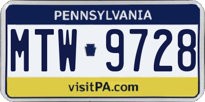 PA license plate MTW9728
