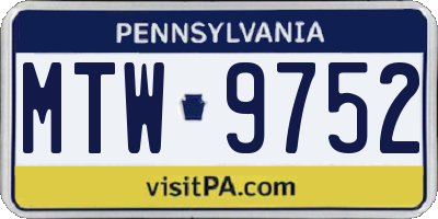 PA license plate MTW9752