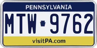 PA license plate MTW9762