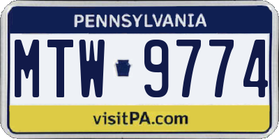 PA license plate MTW9774