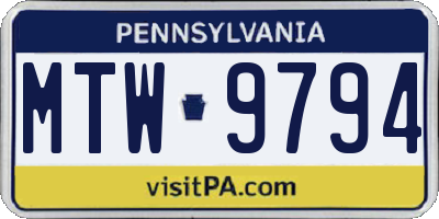 PA license plate MTW9794