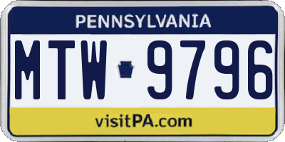 PA license plate MTW9796