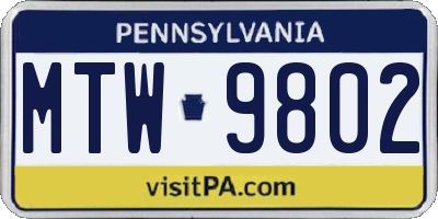 PA license plate MTW9802