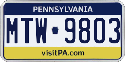 PA license plate MTW9803