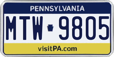 PA license plate MTW9805