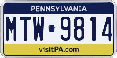 PA license plate MTW9814