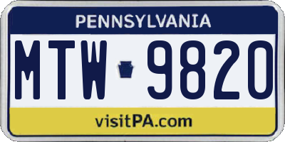 PA license plate MTW9820
