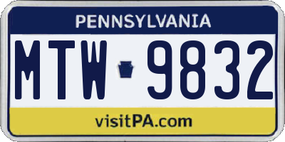 PA license plate MTW9832