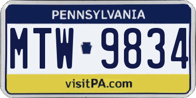 PA license plate MTW9834