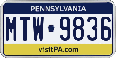 PA license plate MTW9836
