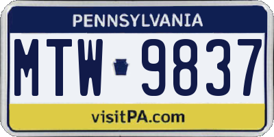 PA license plate MTW9837