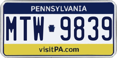 PA license plate MTW9839