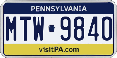 PA license plate MTW9840