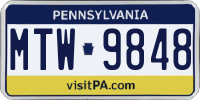 PA license plate MTW9848