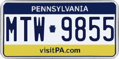 PA license plate MTW9855