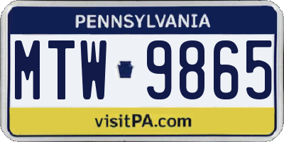 PA license plate MTW9865