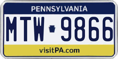 PA license plate MTW9866