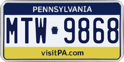PA license plate MTW9868