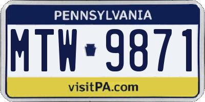 PA license plate MTW9871