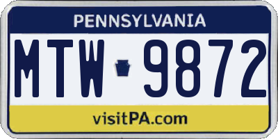 PA license plate MTW9872