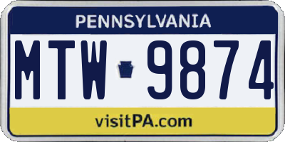 PA license plate MTW9874