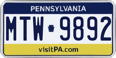 PA license plate MTW9892