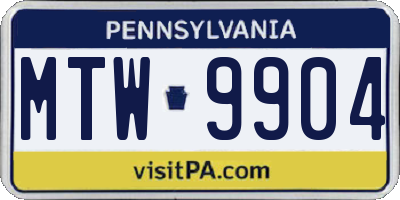 PA license plate MTW9904