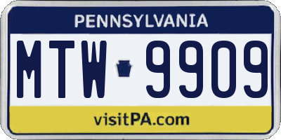 PA license plate MTW9909