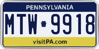 PA license plate MTW9918