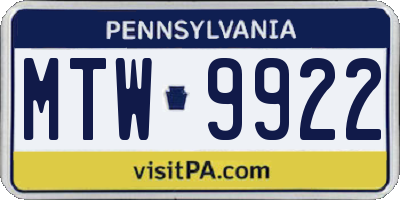 PA license plate MTW9922
