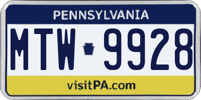 PA license plate MTW9928