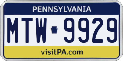PA license plate MTW9929