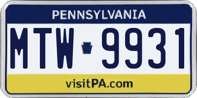 PA license plate MTW9931