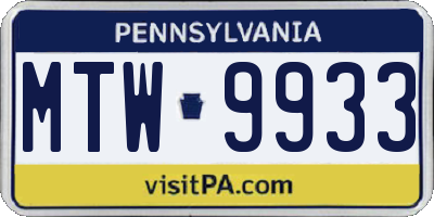 PA license plate MTW9933
