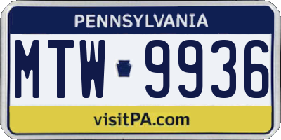 PA license plate MTW9936