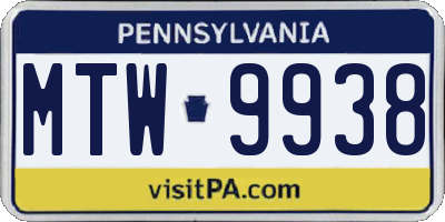 PA license plate MTW9938