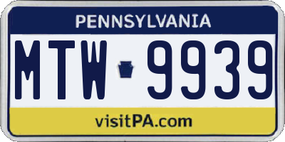 PA license plate MTW9939